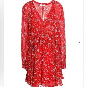 Iro Red Ruffled Feminine Wrap Ditzy Floral Long Sleeve Mini Dress A7